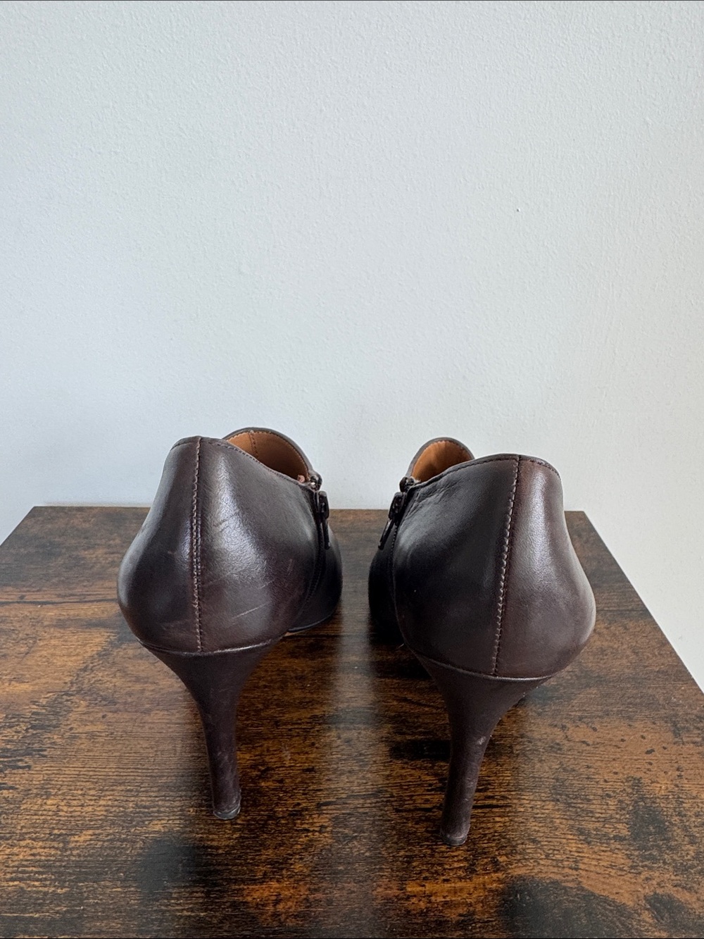 Coach Dark Brown Leather Ankle Booties with Gold Accent - Picture 5 of 12